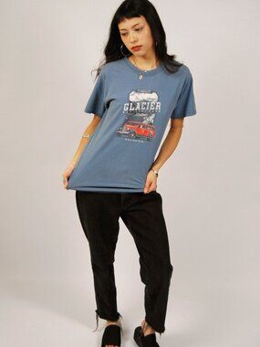 Y2K Glacier National Park T-Shirt (S) small blue vintage Montana Gildan crew